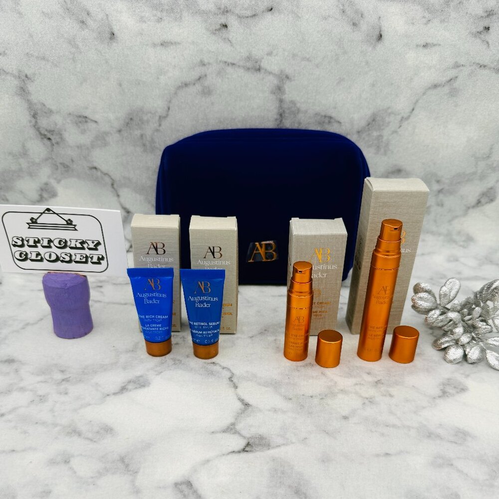 Augustinus Bader Skincare Set-Blue Bag,Retinol Serum,RichEye Cream-5pc-BOXED-NEW